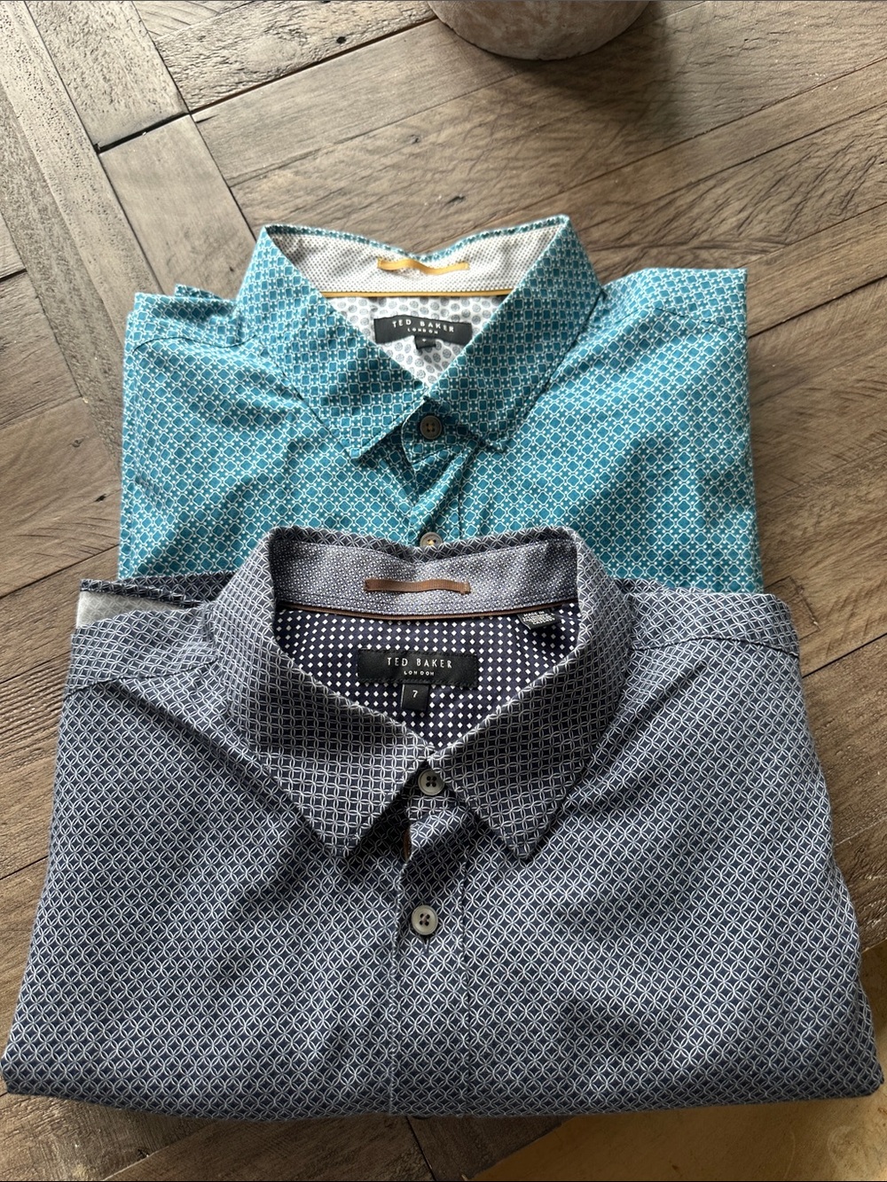 Ted Baker Men’s Patterned Button-Up Shirt - Blue & Teal SET